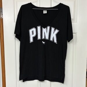 PINK Victoria's Secret Black Tee with White Logo Size Large